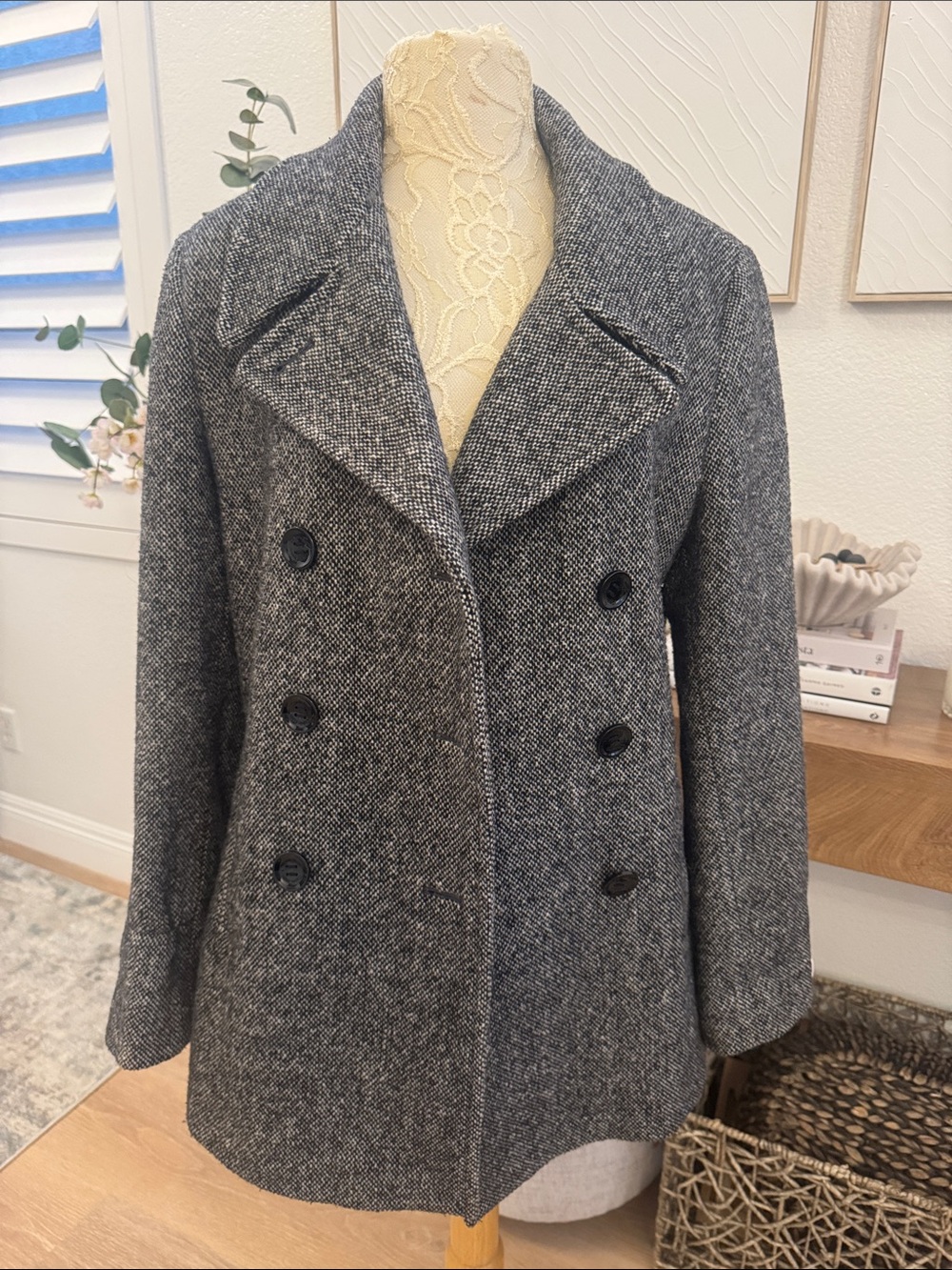Calvin Klein Charcoal Gray Double-Breasted Pea Coat